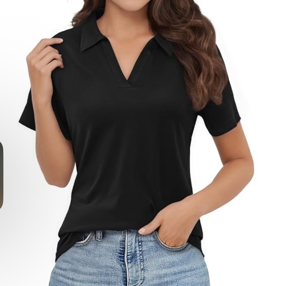 Eddie Bauer- Black Johnny’s Collar Short Sleeve Knit Top.